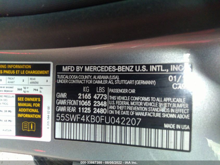 2015 MERCEDES-BENZ C-CLASS C 300 55SWF4KB0FU042207