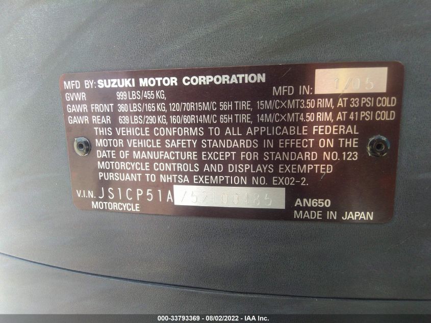 2005 SUZUKI AN650 K3 JS1CP51A752100485