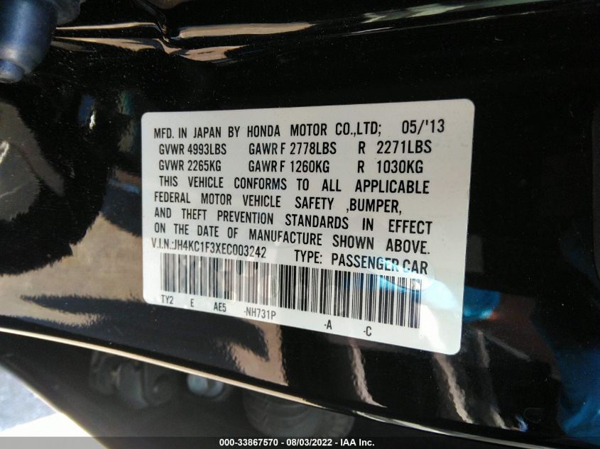 2014 ACURA RLX NAVIGATION JH4KC1F3XEC003242