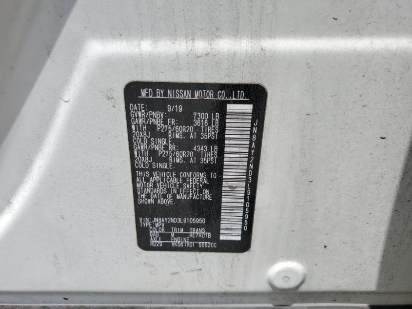 2020 NISSAN ARMADA PLATINUM JN8AY2ND3L9105950