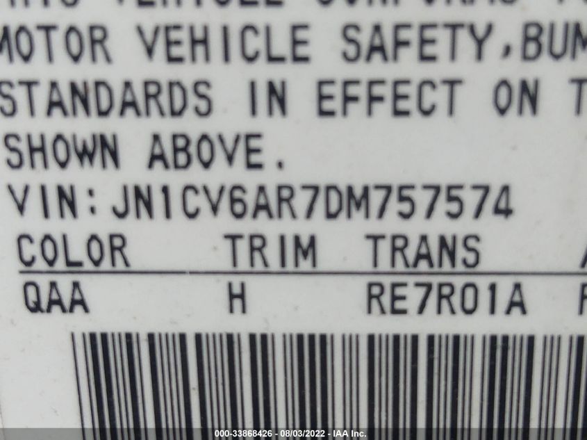 2013 INFINITI G37 SEDAN X JN1CV6AR7DM757574