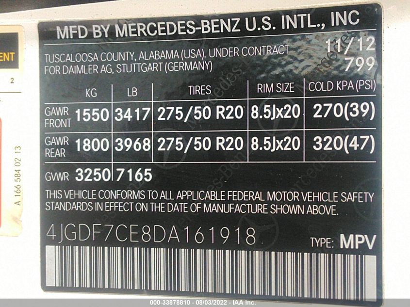 2013 MERCEDES-BENZ GL-CLASS GL 450 4JGDF7CE8DA161918