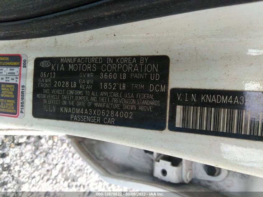 2013 KIA RIO LX KNADM4A3XD6284002