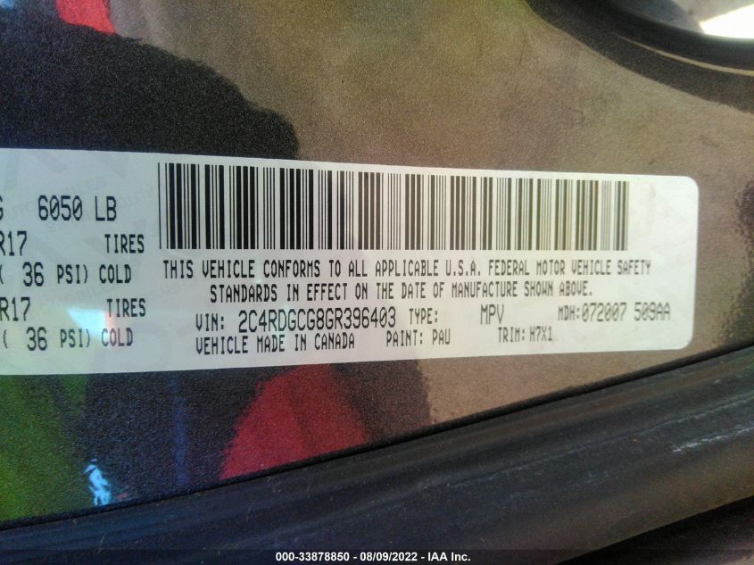 2016 DODGE GRAND CARAVAN SXT 2C4RDGCG8GR396403