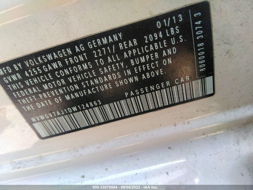 2013 VOLKSWAGEN GTI WVWGV7AJ1DW124863
