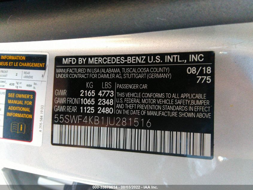 2018 MERCEDES-BENZ C 300 4MATIC 55SWF4KB1JU281516