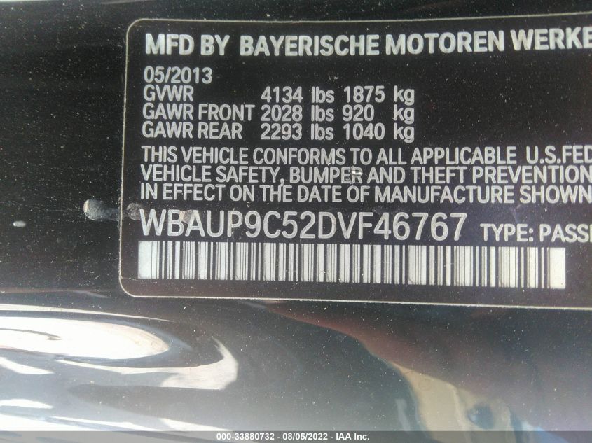 2013 BMW 1 SERIES 128I WBAUP9C52DVF46767