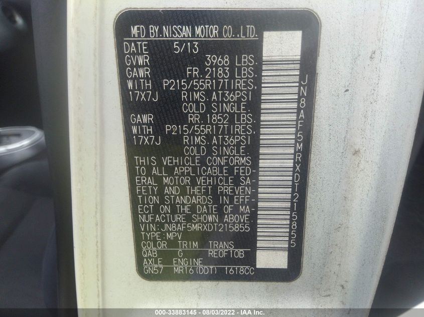 2013 NISSAN JUKE S JN8AF5MRXDT215855