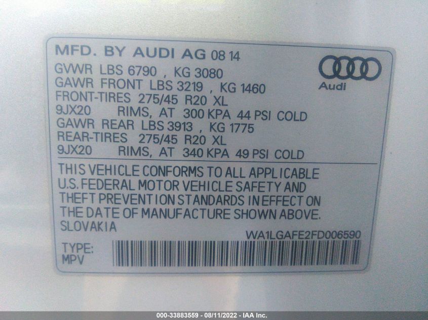 2015 AUDI Q7 3.0T PREMIUM PLUS WA1LGAFE2FD006590