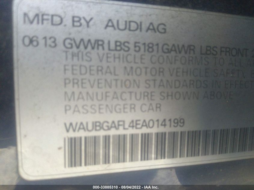 2014 AUDI S4 PREMIUM PLUS WAUBGAFL4EA014199