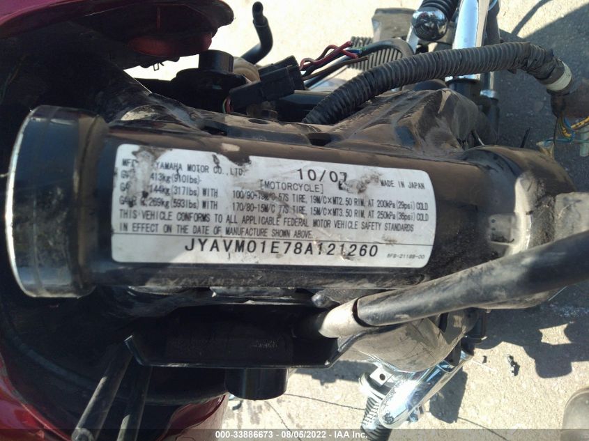 2008 YAMAHA XVS650 A/AT JYAVM01E78A121260