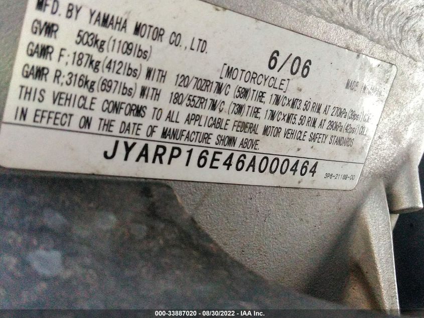 2006 YAMAHA FJR1300 AS JYARP16E46A000464