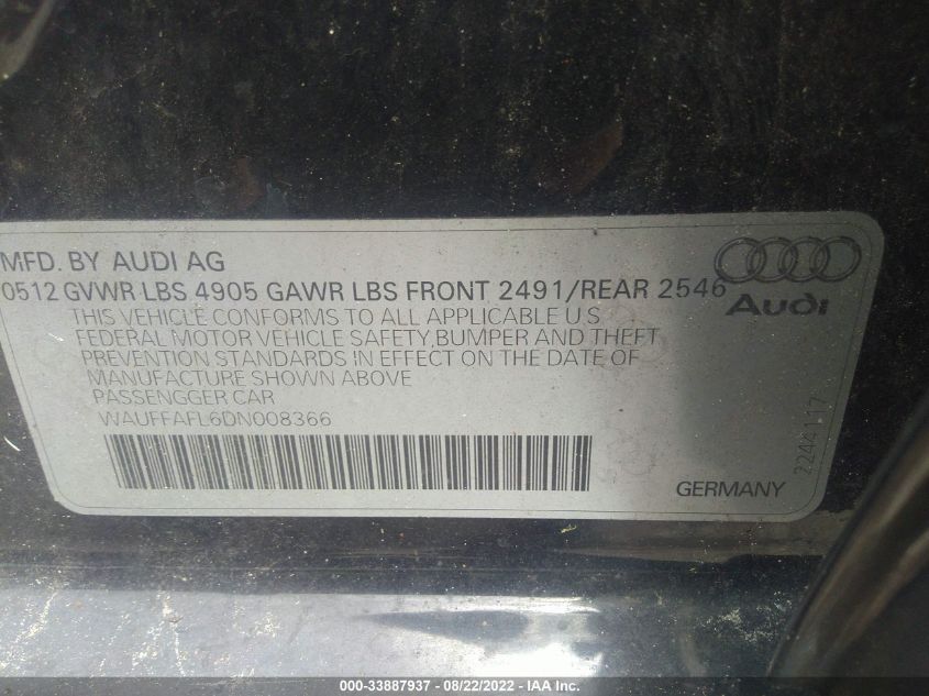 2013 AUDI A4 PREMIUM PLUS WAUFFAFL6DN008366