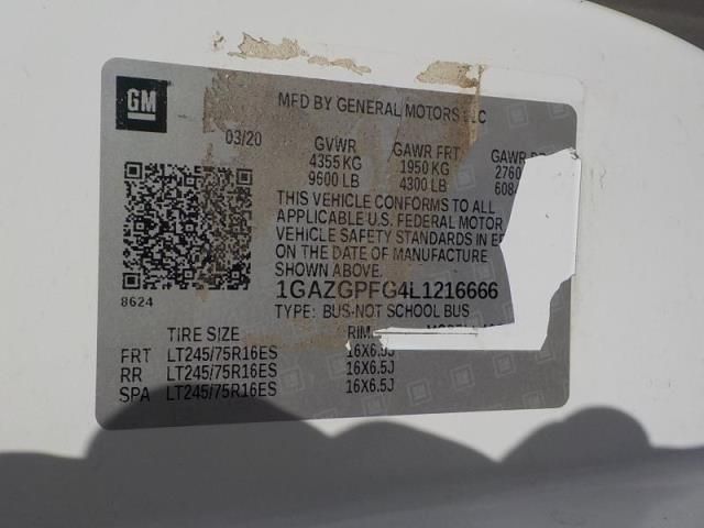 2020 CHEVROLET EXPRESS PASSENGER LT 1GAZGPFG4L1216666
