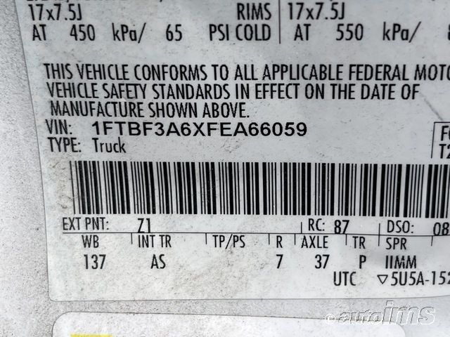 2015 FORD SUPER DUTY F-350 SRW XL/XLT 1FTBF3A6XFEA66059