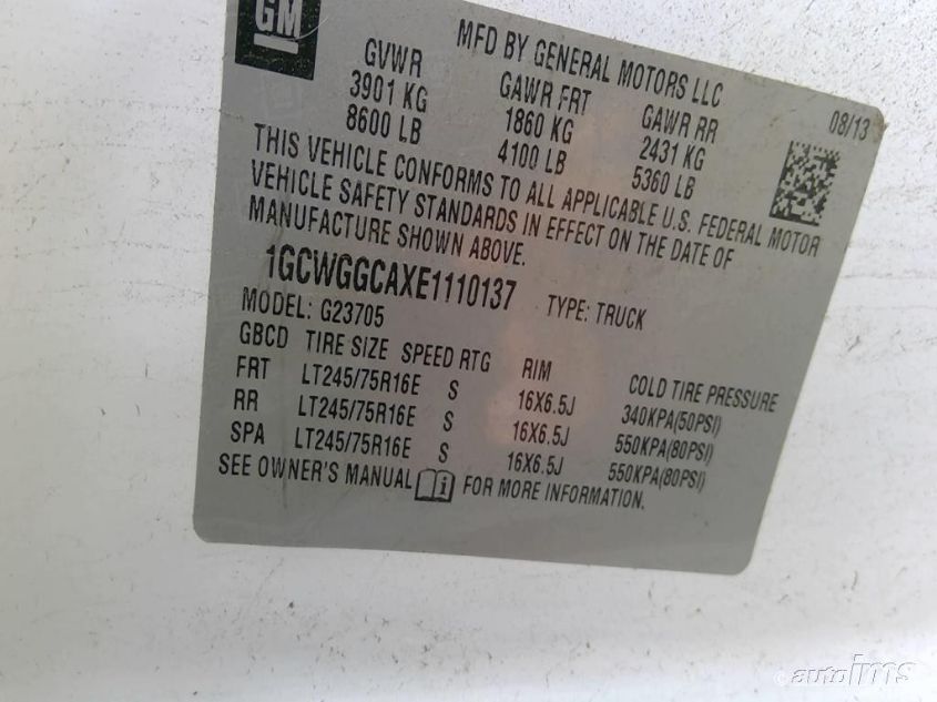 2014 CHEVROLET EXPRESS CARGO VAN 1GCWGGCAXE1110137