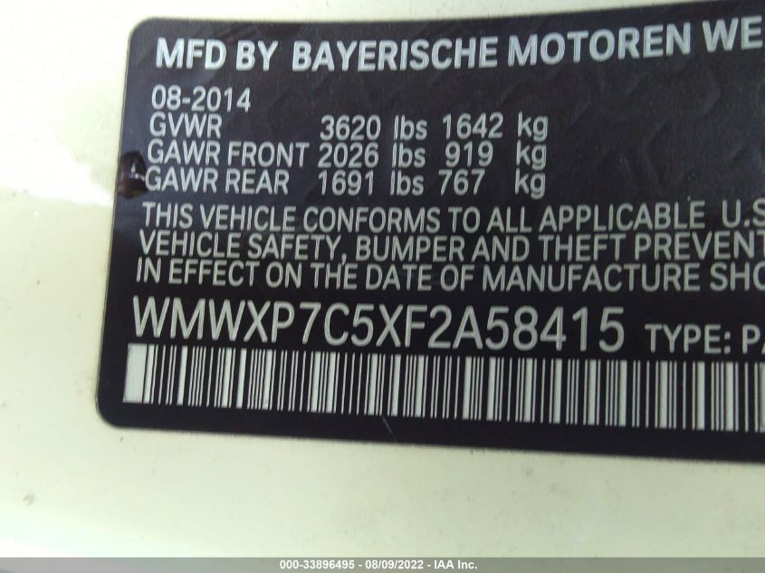 2015 MINI COOPER HARDTOP S WMWXP7C5XF2A58415