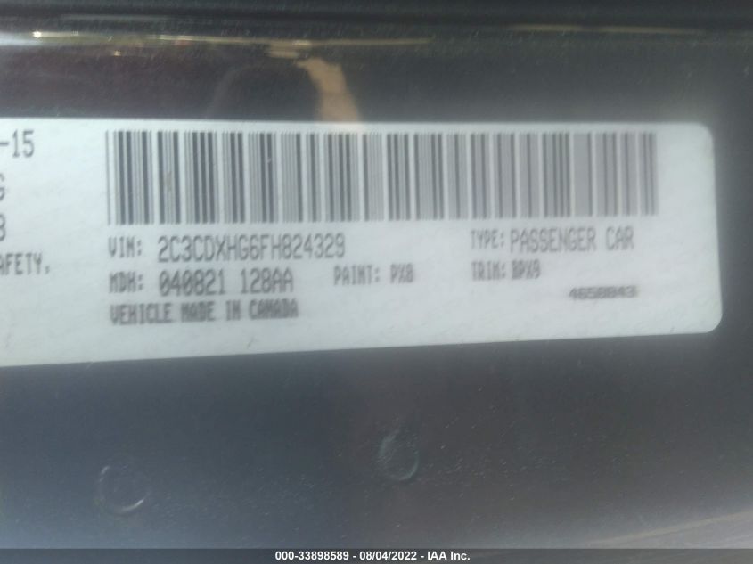 2015 DODGE CHARGER SXT 2C3CDXHG6FH824329