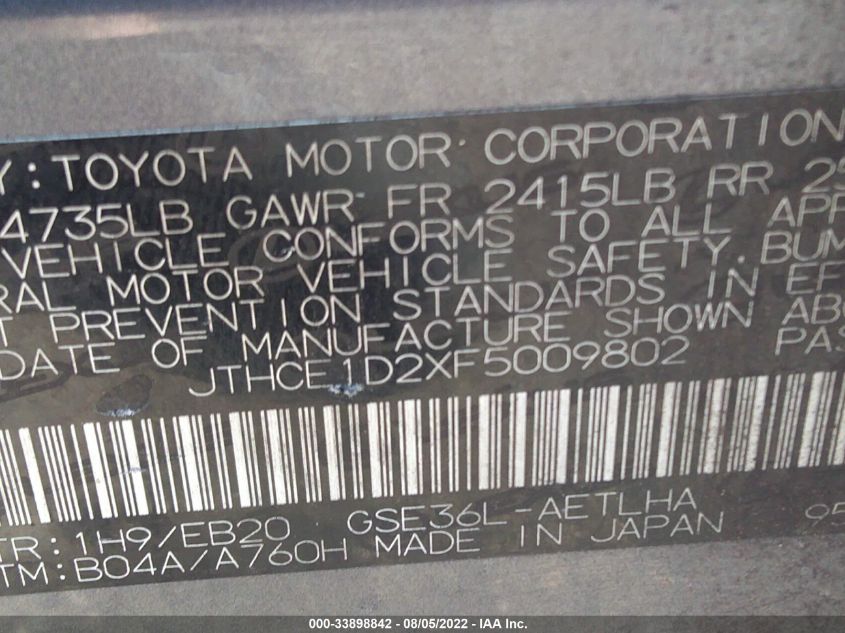2015 LEXUS IS 350 JTHCE1D2XF5009802