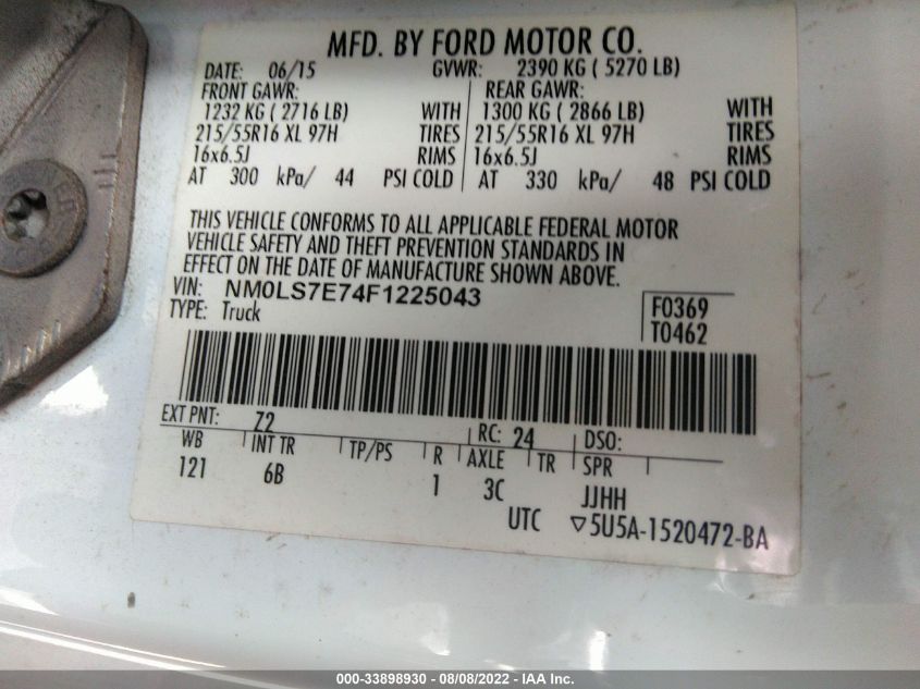 2015 FORD TRANSIT CONNECT XL NM0LS7E74F1225043