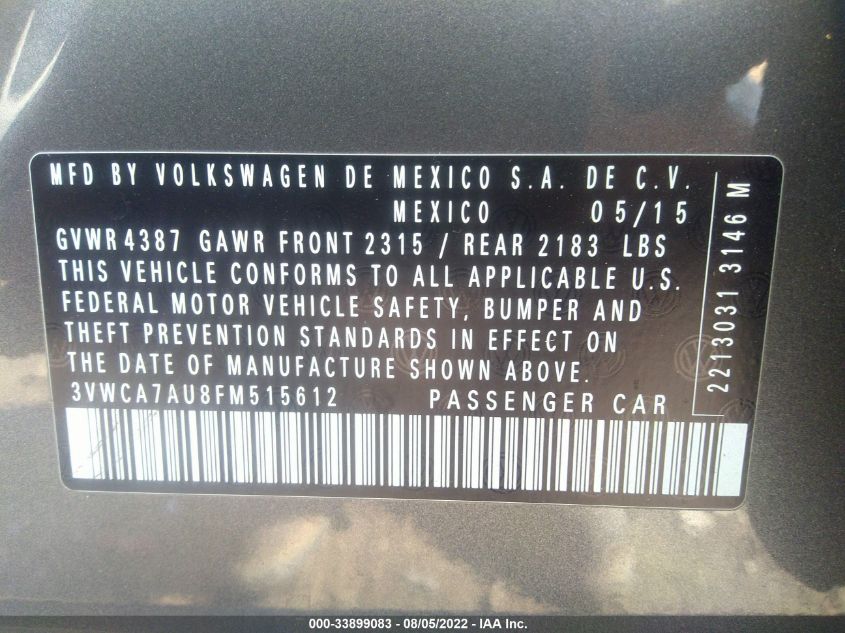 2015 VOLKSWAGEN GOLF SPORTWAGEN TDI SE 3VWCA7AU8FM515612