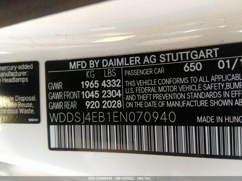 2014 MERCEDES-BENZ CLA 250 WDDSJ4EB1EN070940