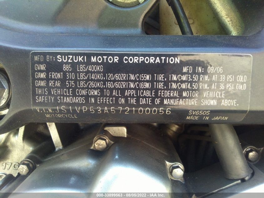 2007 SUZUKI SV650 JS1VP53A572100056