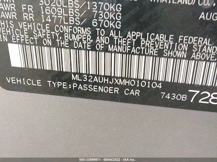 2021 MITSUBISHI MIRAGE ES/LE/CARBONITE EDITION ML32AUHJXMH010104