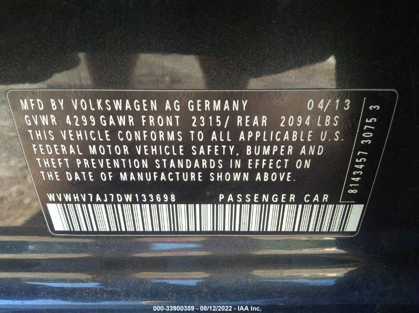2013 VOLKSWAGEN GTI WOLFSBURG WVWHV7AJ7DW133698