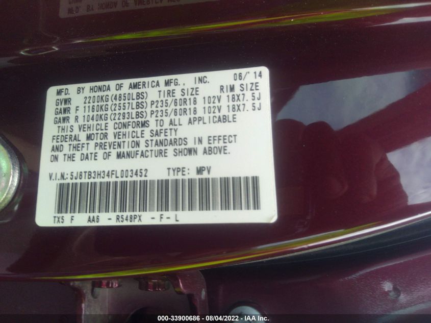 2015 ACURA RDX 5J8TB3H34FL003452