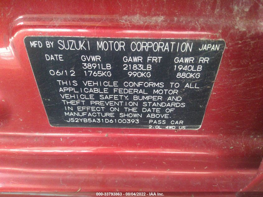 2013 SUZUKI SX4 CROSSOVER PREMIUM JS2YB5A31D6100393