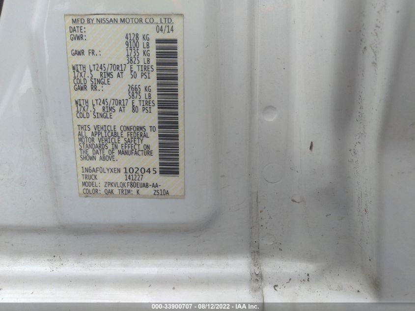 2014 NISSAN NV S/SV 1N6AF0LYXEN102045