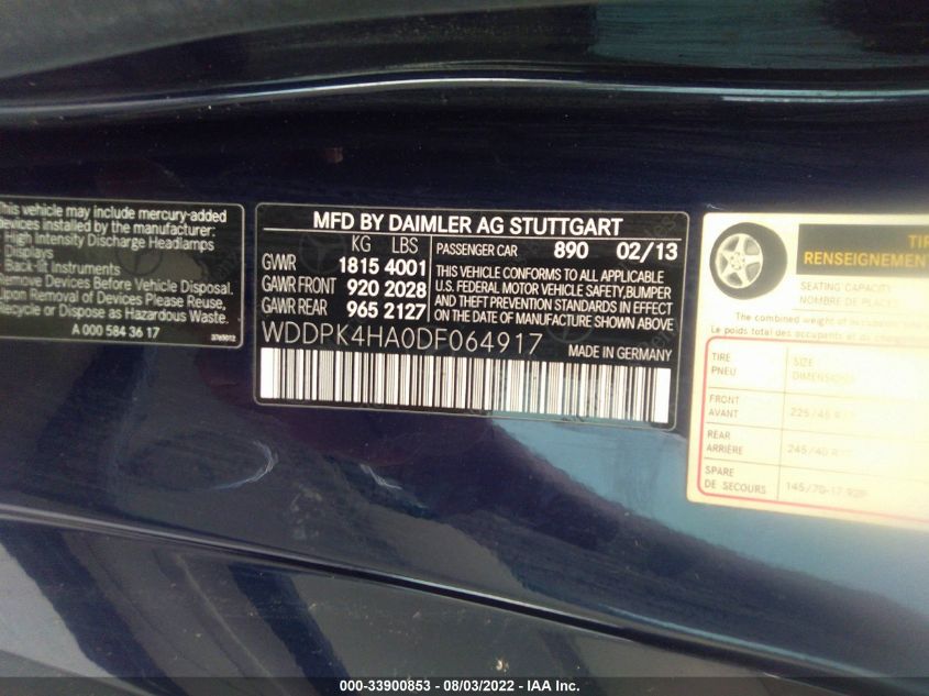 2013 MERCEDES-BENZ SLK-CLASS SLK 250 WDDPK4HA0DF064917