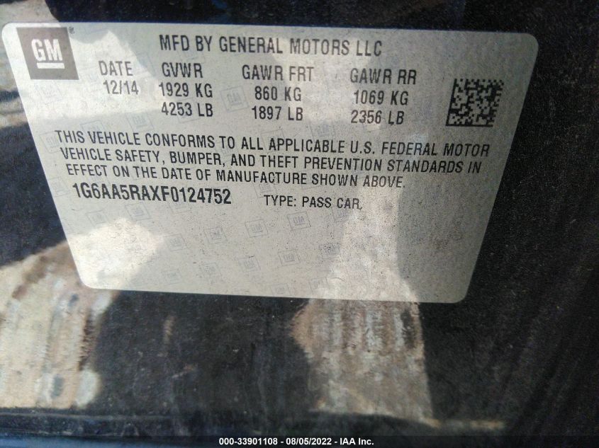2015 CADILLAC ATS SEDAN STANDARD RWD 1G6AA5RAXF0124752