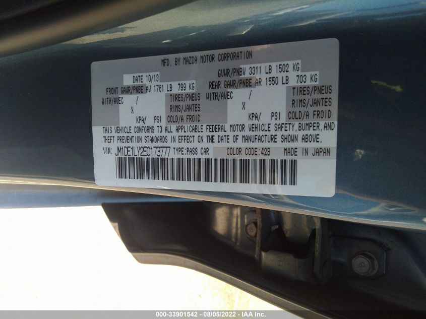 2014 MAZDA MAZDA2 TOURING JM1DE1LY2E0173777