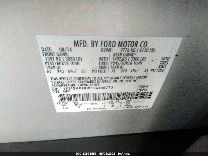 2015 FORD EXPLORER BASE 1FM5K8B88FGA65773