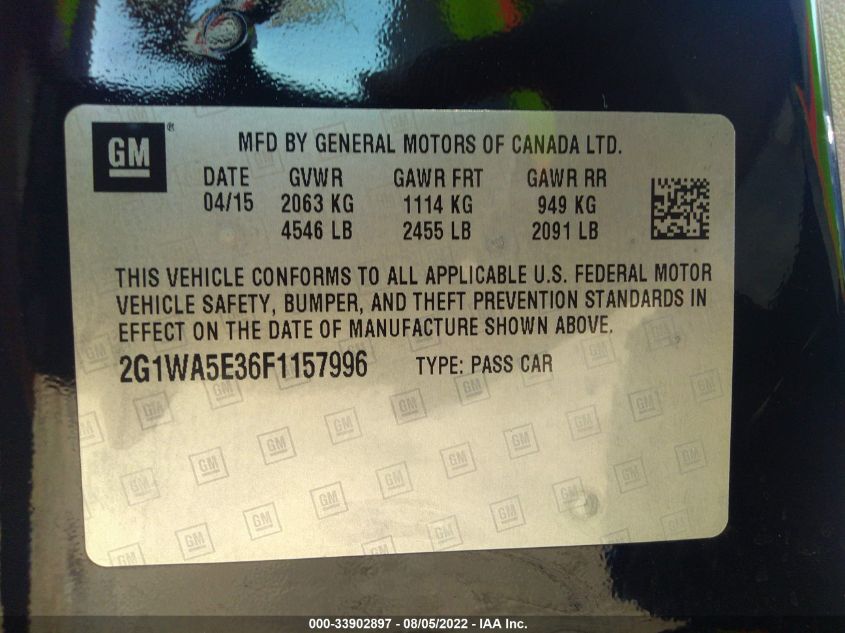 2015 CHEVROLET IMPALA LIMITED LS 2G1WA5E36F1157996