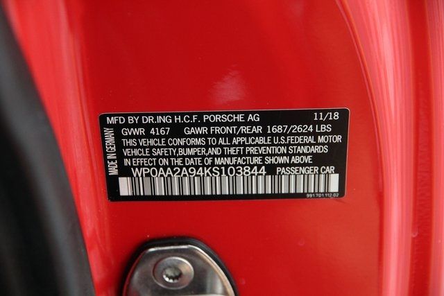2019 PORSCHE 911 CARRERA WP0AA2A94KS103844