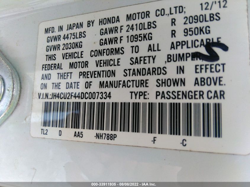 2013 ACURA TSX JH4CU2F44DC007334