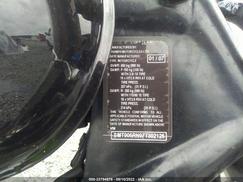 2007 TRIUMPH MOTORCYCLE AMERICA SMT905RN97T302125