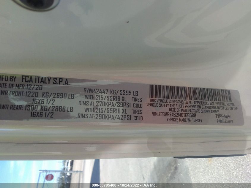 2021 RAM PROMASTER CITY TRADESMAN ZFBHRFAB2M6T66589