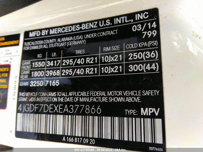 2014 MERCEDES-BENZ GL-CLASS GL 550 4JGDF7DEXEA377866
