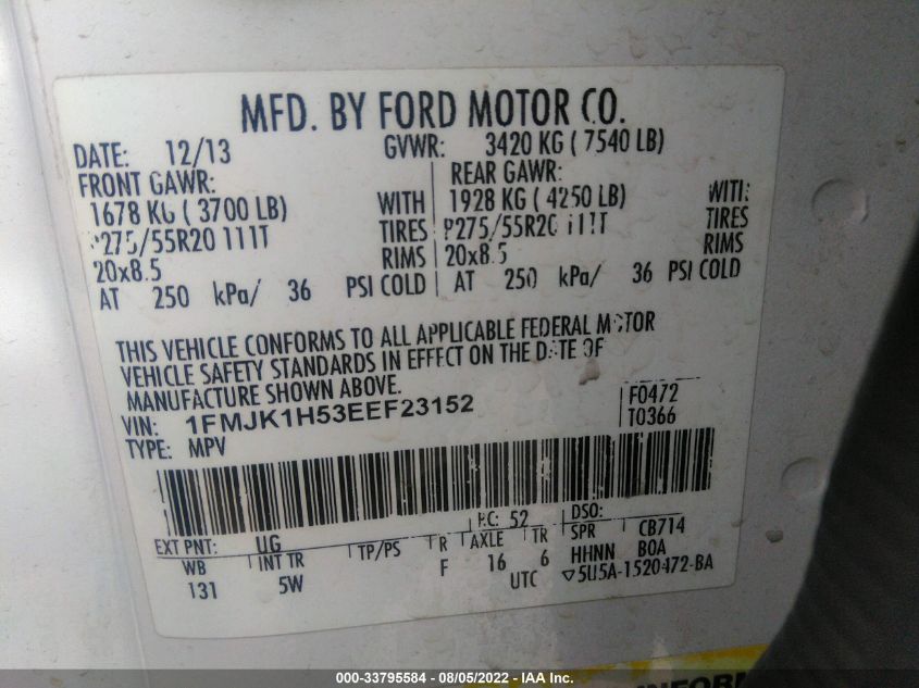 2014 FORD EXPEDITION EL KING RANCH 1FMJK1H53EEF23152