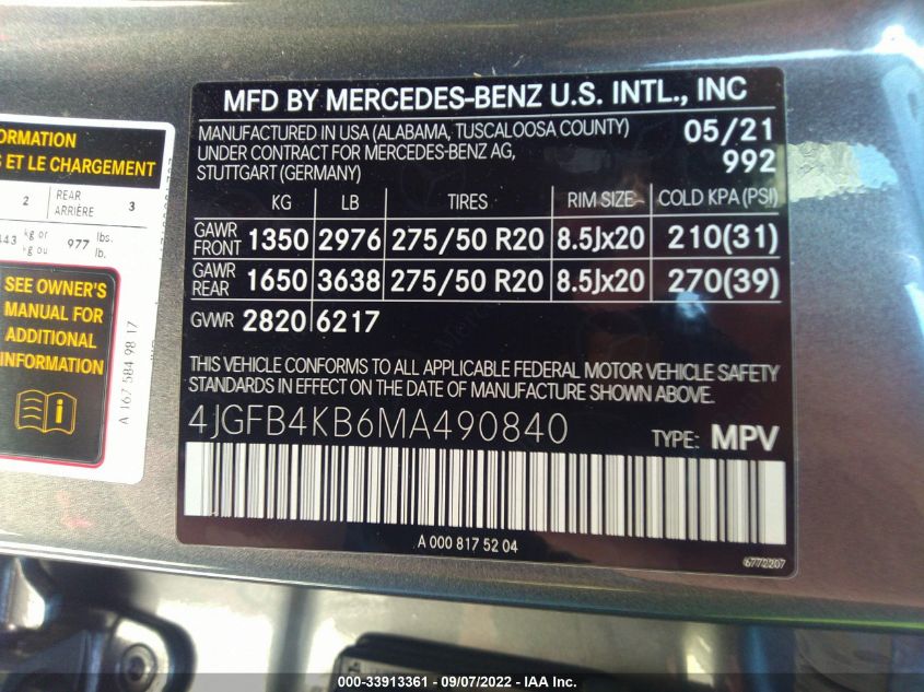 2021 MERCEDES-BENZ GLE GLE 350 4JGFB4KB6MA490840