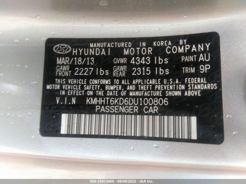 2013 HYUNDAI GENESIS COUPE 2.0T PREMIUM KMHHT6KD6DU100806