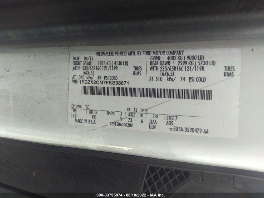 2015 FORD TRANSIT WAGON XL/XLT 1FDZX2CM7FKB08671