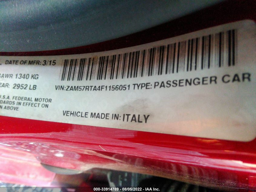 2015 MASERATI GHIBLI S Q4 ZAM57RTA4F1156051