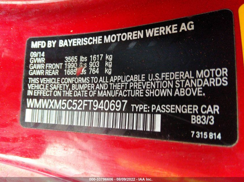 2015 MINI COOPER HARDTOP WMWXM5C52FT940697