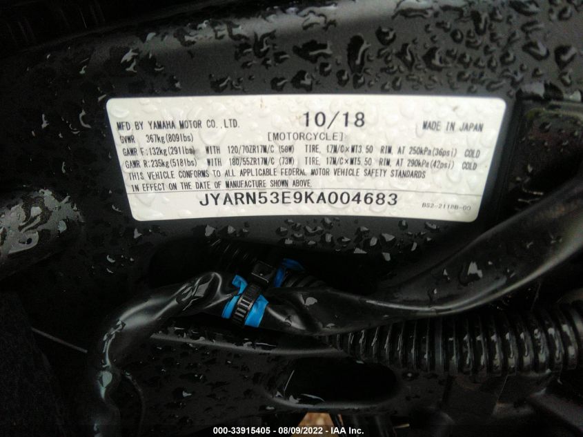 2019 YAMAHA MT09 JYARN53E9KA004683