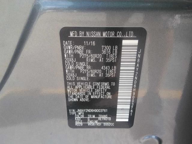 2017 NISSAN ARMADA PLATINUM JN8AY2ND6H9003761